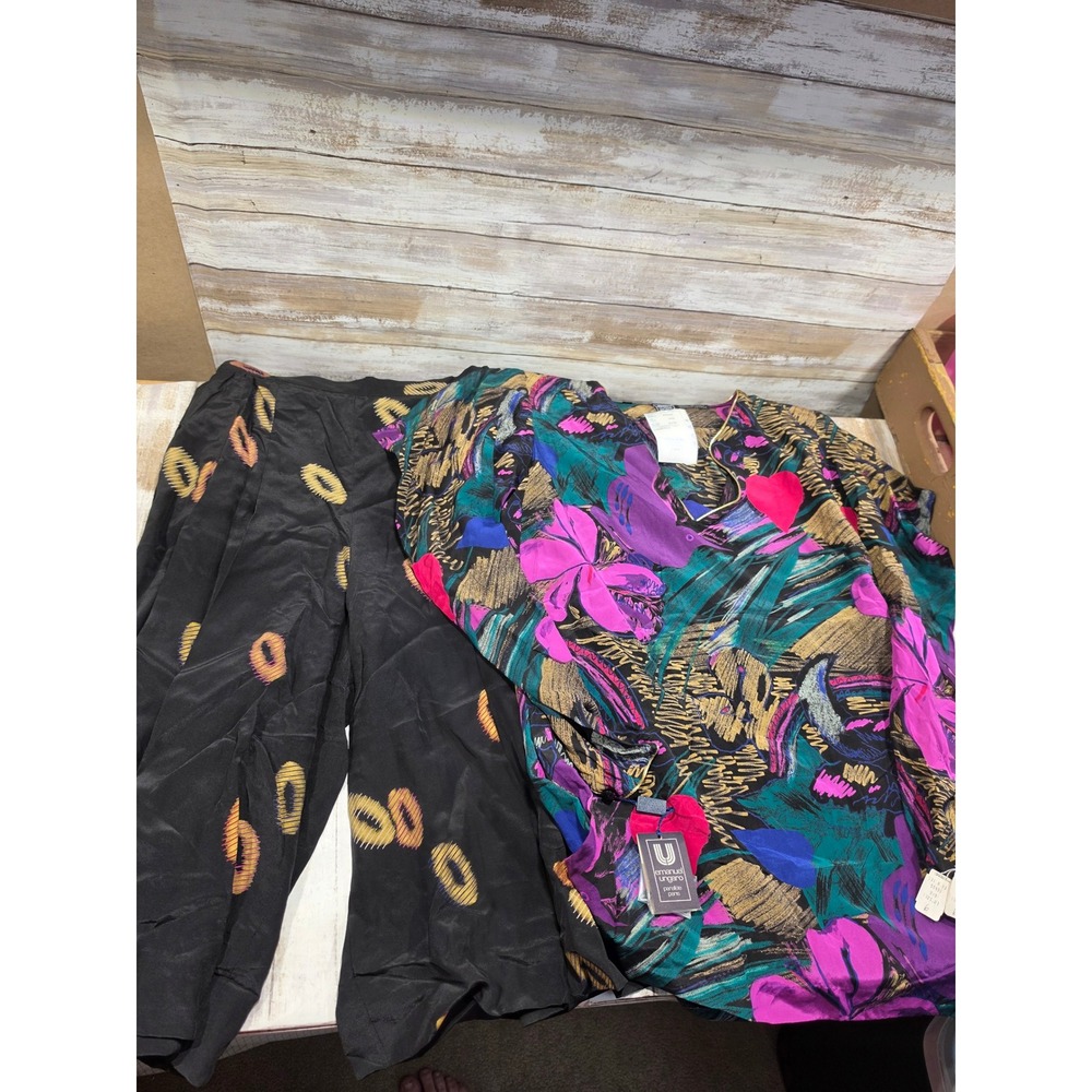 Emanuel Ungaro Parallele Paris Silk 2pc Set Floral Tunic Shorts Vintage 6 NWT